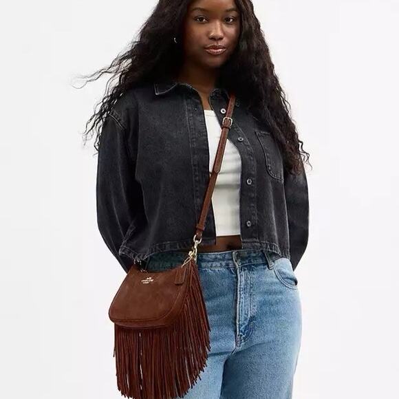 NWT Coach Coach Teri Shoulder Bag With Fringe CCC66, suede/Im/Vintage Brown - Picture 12 of 14